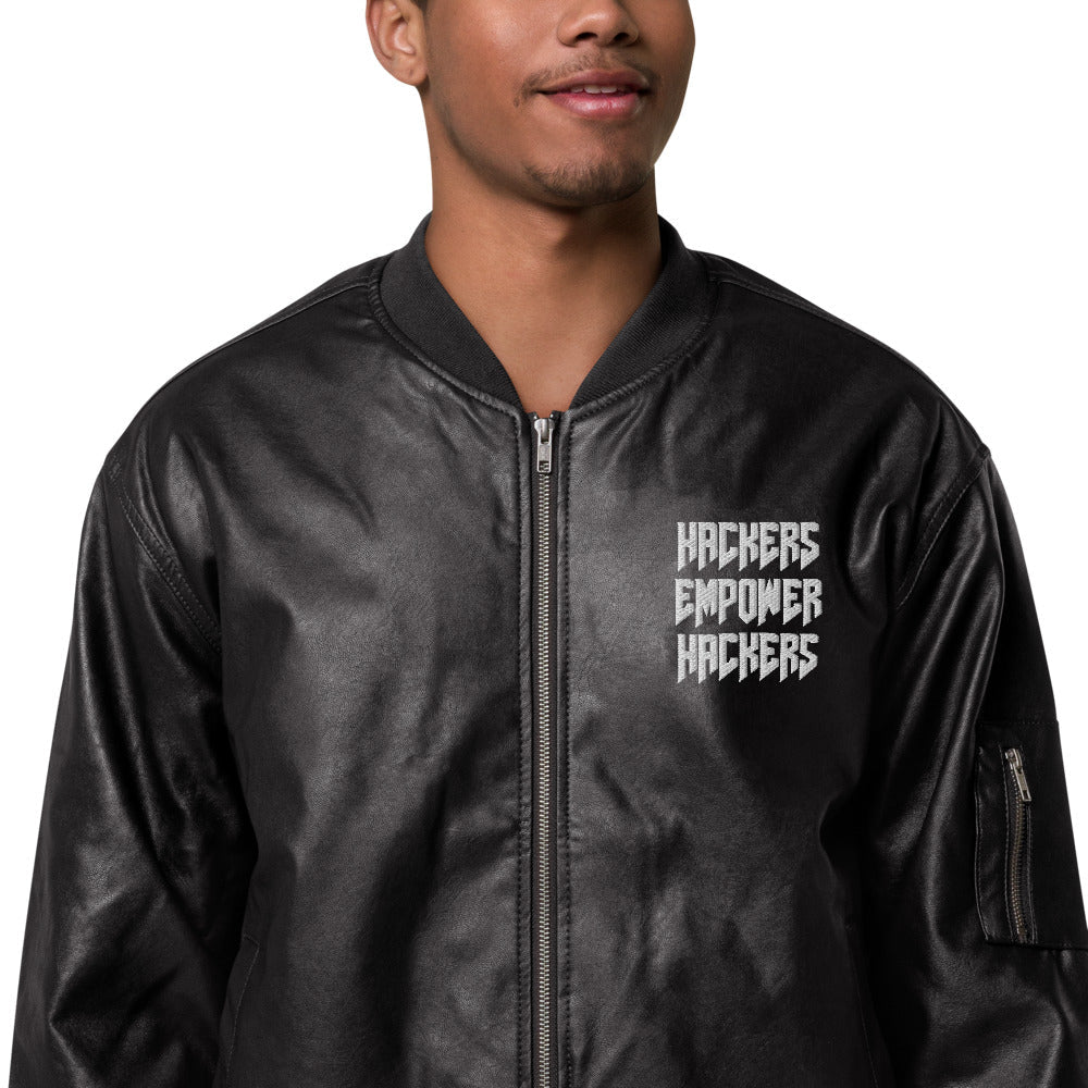 Hackers Empower Hackers - Leather Bomber Jacket by DarkByteGear