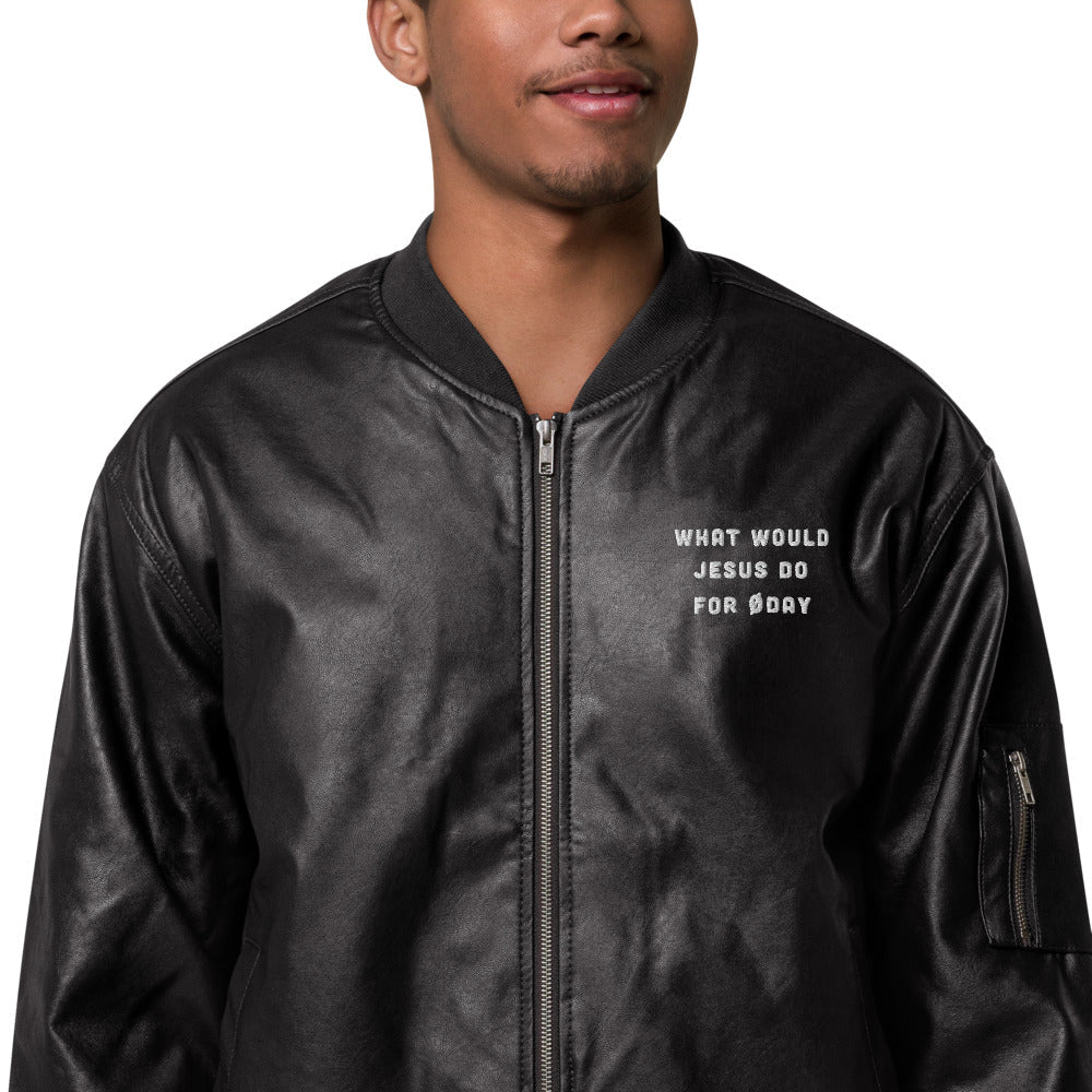 What would Jesus do for 0 day - Leather Bomber Jacket by DarkByteGear