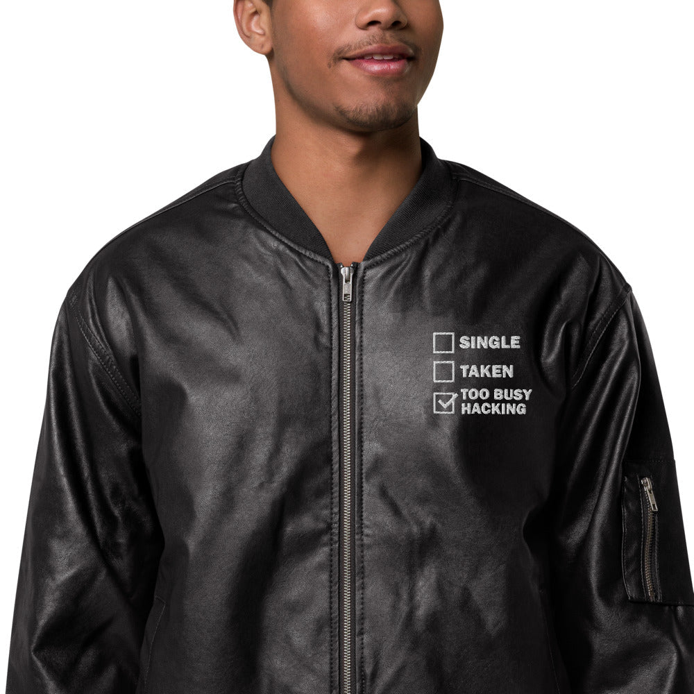 Too busy hacking - Leather Bomber Jacket by DarkByteGear