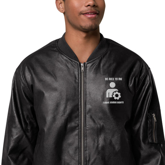 Be Nice to me , I have admin rights - Leather Bomber Jacket by DarkByteGear