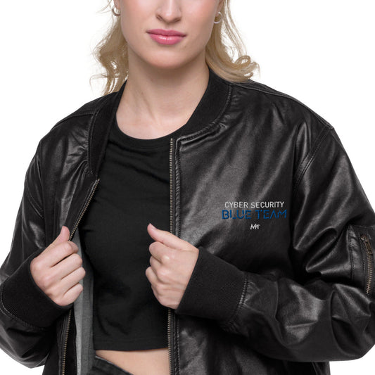 Cybersecurity Blue Team v4 - Leather Bomber Jacket by DarkByteGear