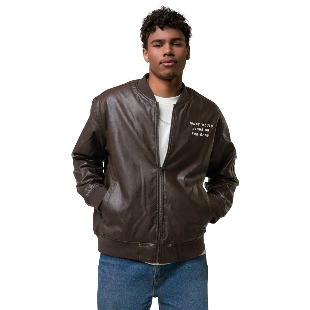 What would Jesus do for 0 day - Leather Bomber Jacket by DarkByteGear
