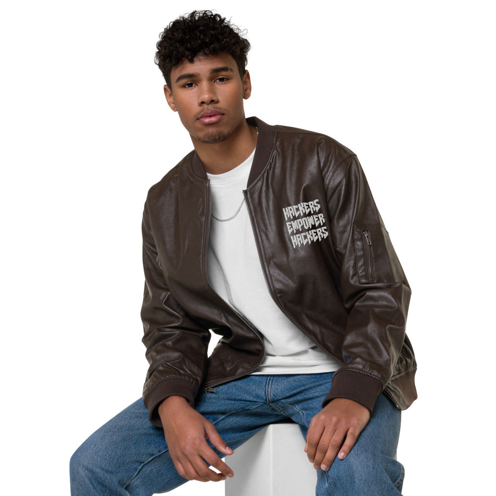Hackers Empower Hackers - Leather Bomber Jacket by DarkByteGear