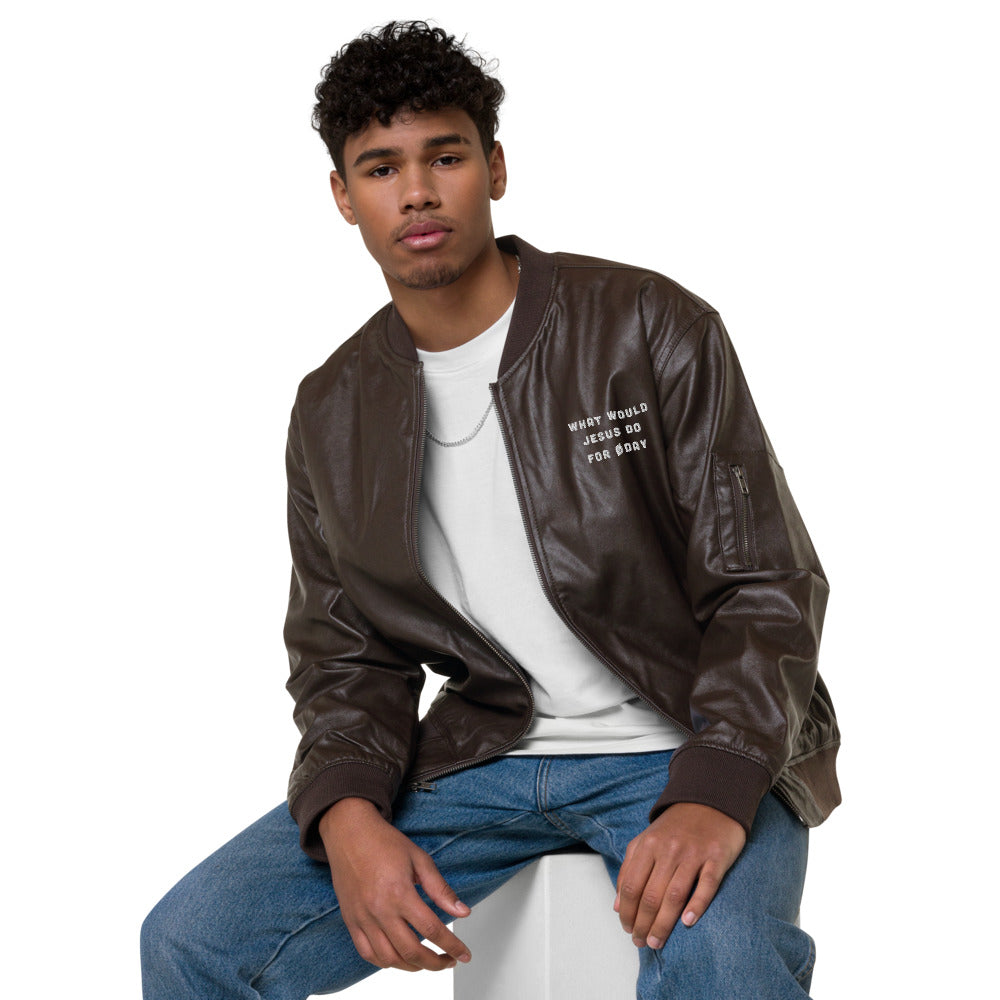 What would Jesus do for 0 day - Leather Bomber Jacket by DarkByteGear