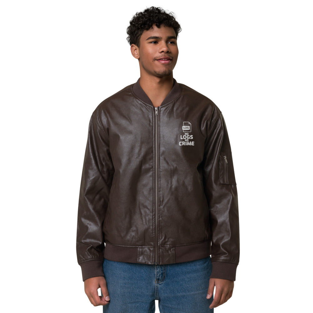 No Logs No Crime - Leather Bomber Jacket by DarkByteGear