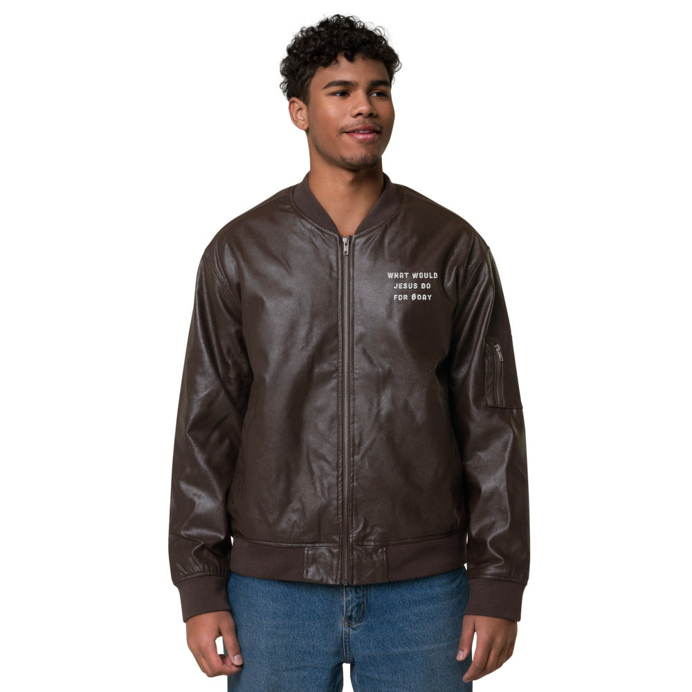 What would Jesus do for 0 day - Leather Bomber Jacket by DarkByteGear