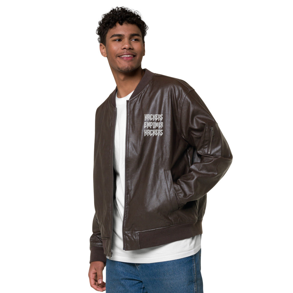 Hackers Empower Hackers - Leather Bomber Jacket by DarkByteGear