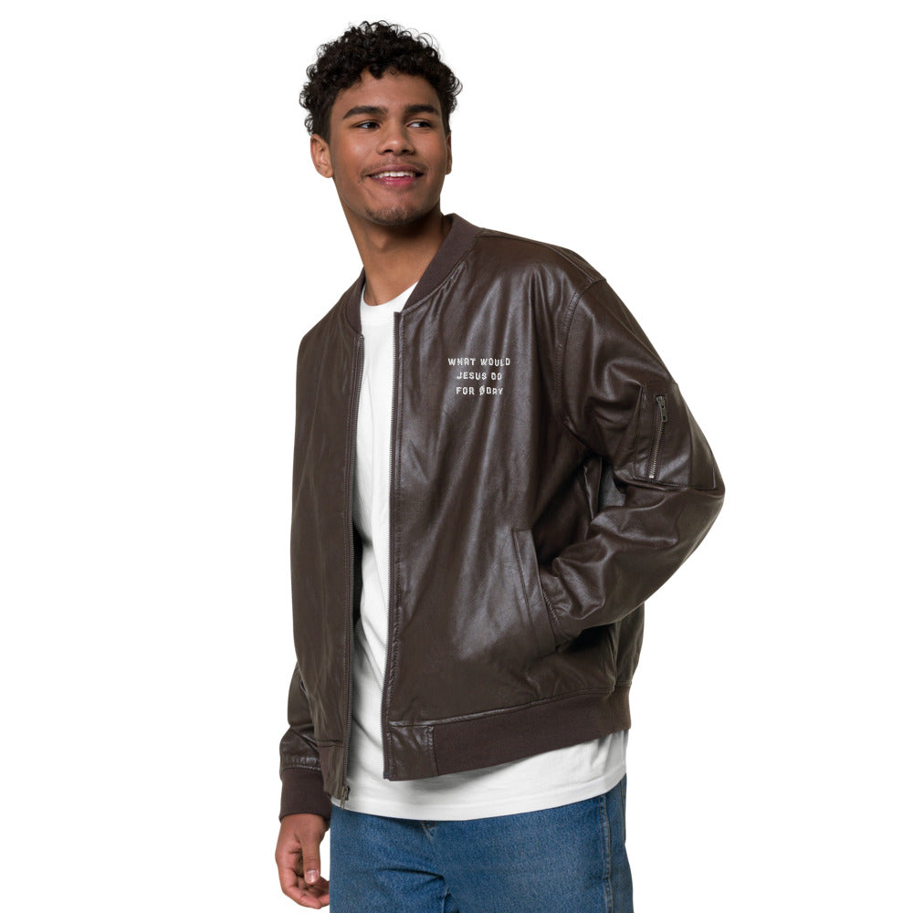 What would Jesus do for 0 day - Leather Bomber Jacket by DarkByteGear