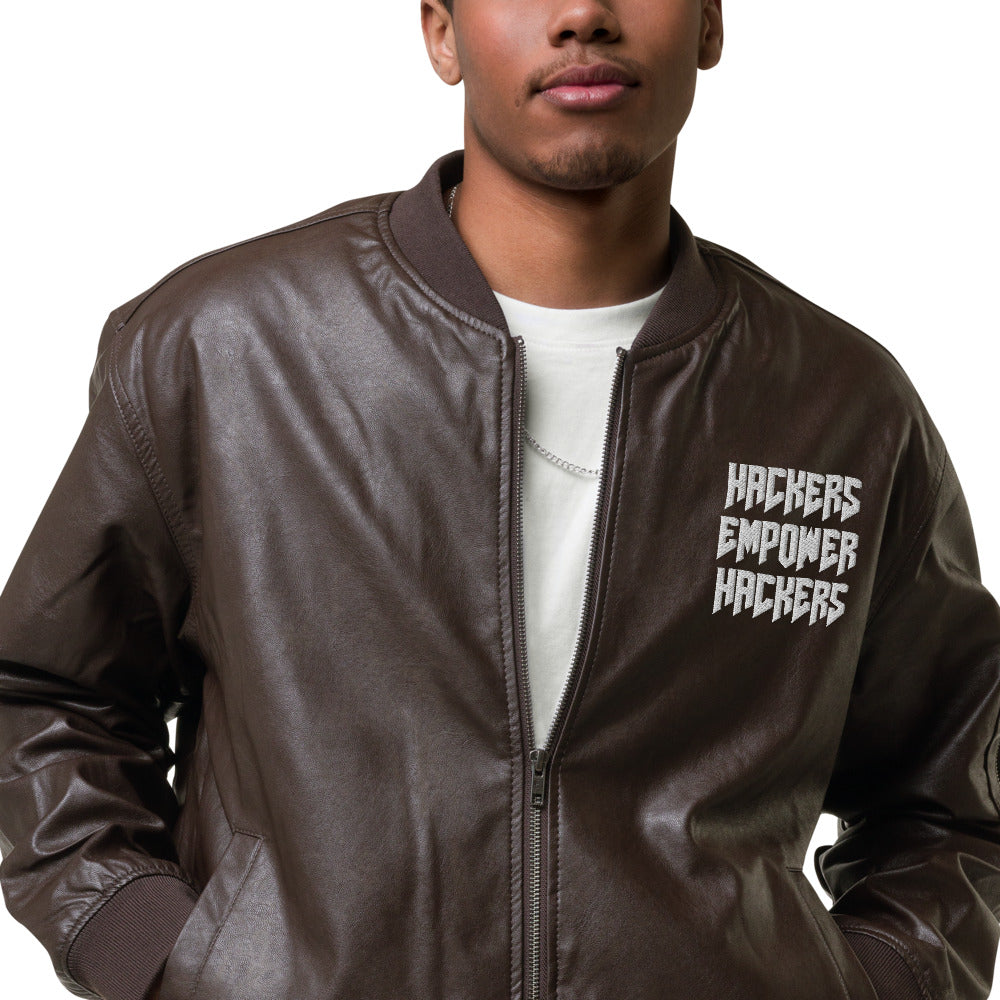 Hackers Empower Hackers - Leather Bomber Jacket by DarkByteGear