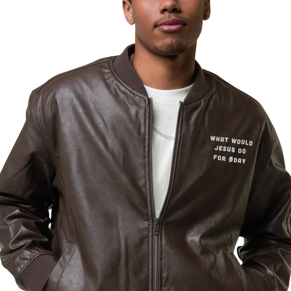 What would Jesus do for 0 day - Leather Bomber Jacket by DarkByteGear