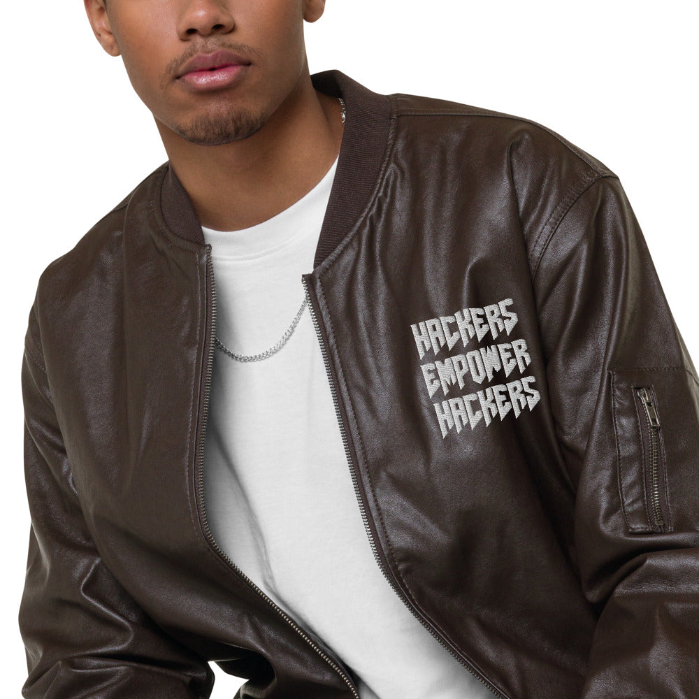 Hackers Empower Hackers - Leather Bomber Jacket by DarkByteGear