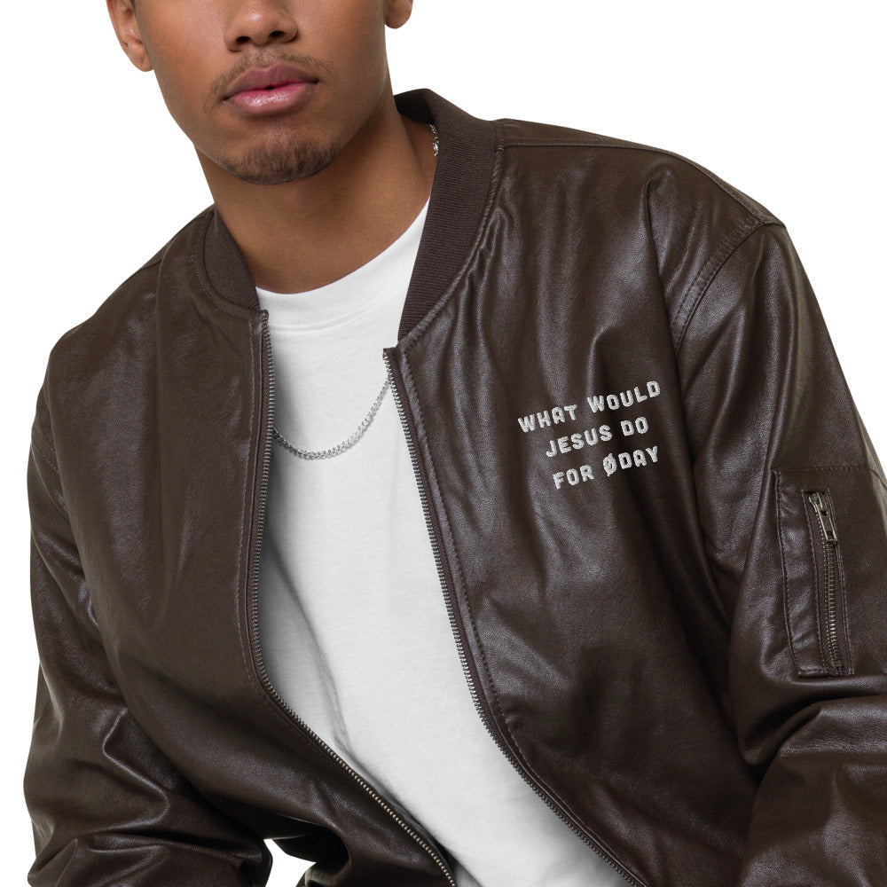 What would Jesus do for 0 day - Leather Bomber Jacket by DarkByteGear