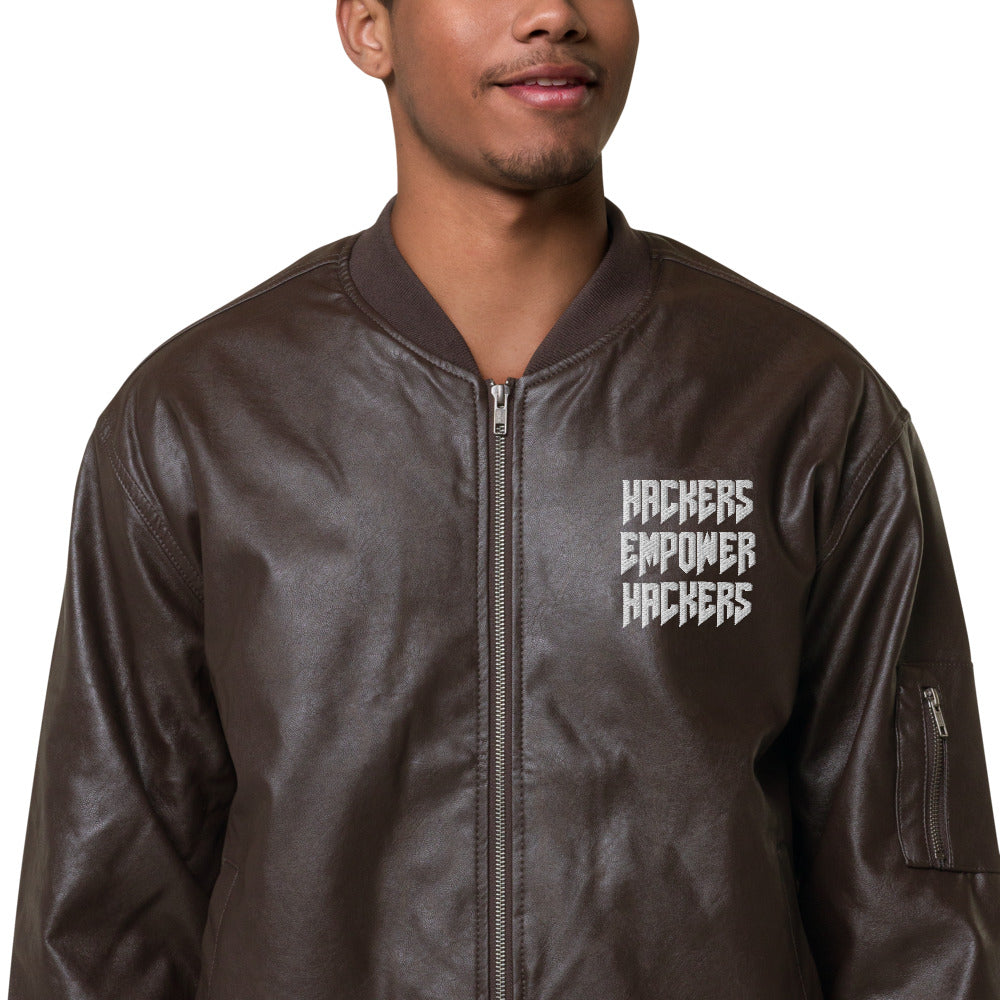 Hackers Empower Hackers - Leather Bomber Jacket by DarkByteGear
