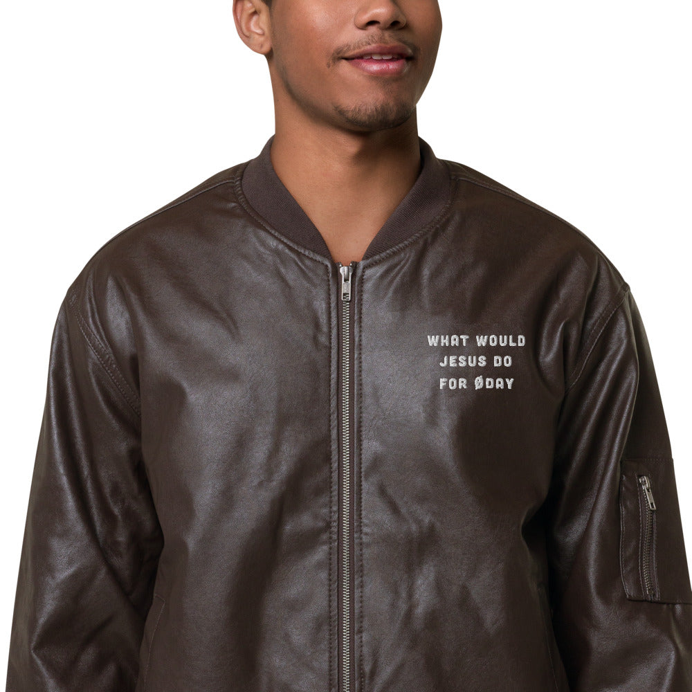 What would Jesus do for 0 day - Leather Bomber Jacket by DarkByteGear