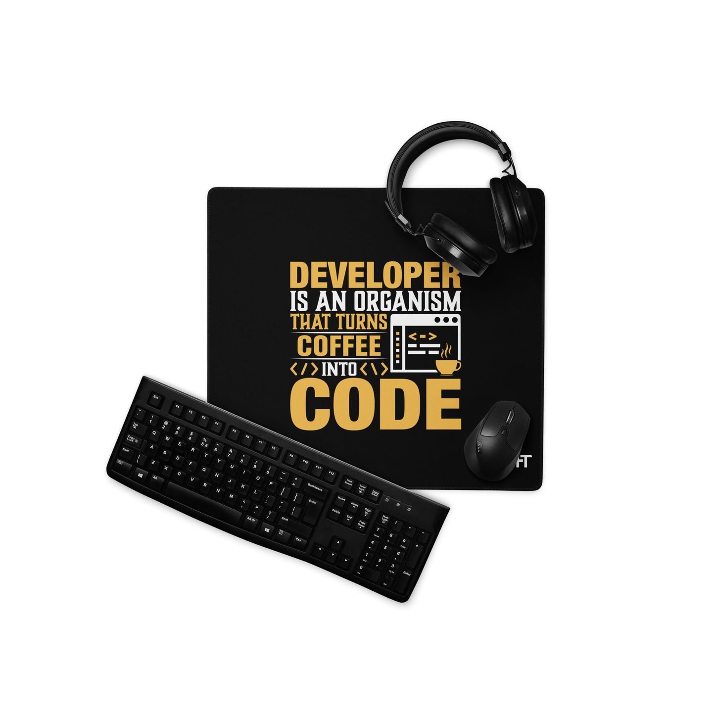 Developer is an Organism that turns Coffee into Code Desk Mat by DarkByteGear