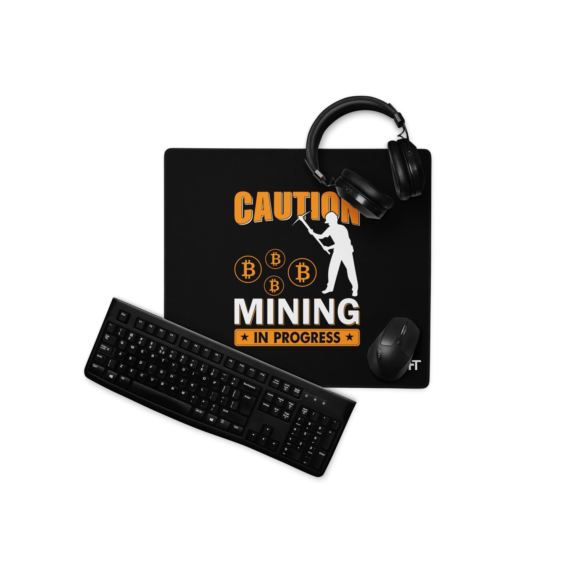 Caution Bitcoin Mining in Progress - Desk Mat by DarkByteGear