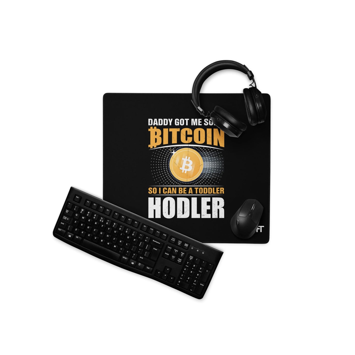 Daddy got me some Bitcoin, so I can be toddler holder - Desk Mat by DarkByteGear
