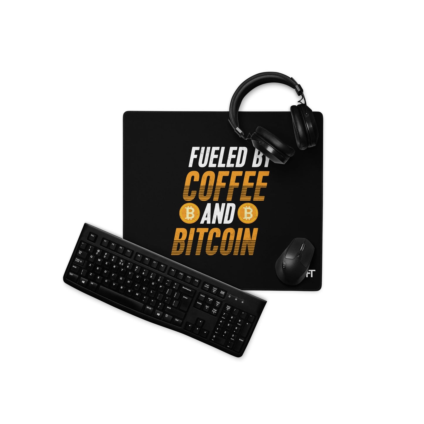 Fueled by Coffee and Bitcoin - Desk Mat by DarkByteGear