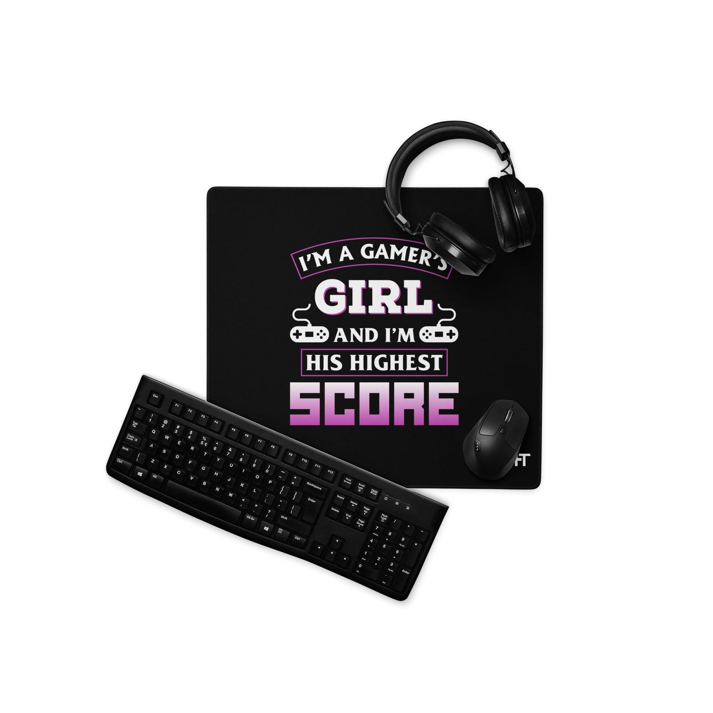 I am a Gamer's Girl, I'm his Greatest Achievement Purple edition - Desk Mat by DarkByteGear