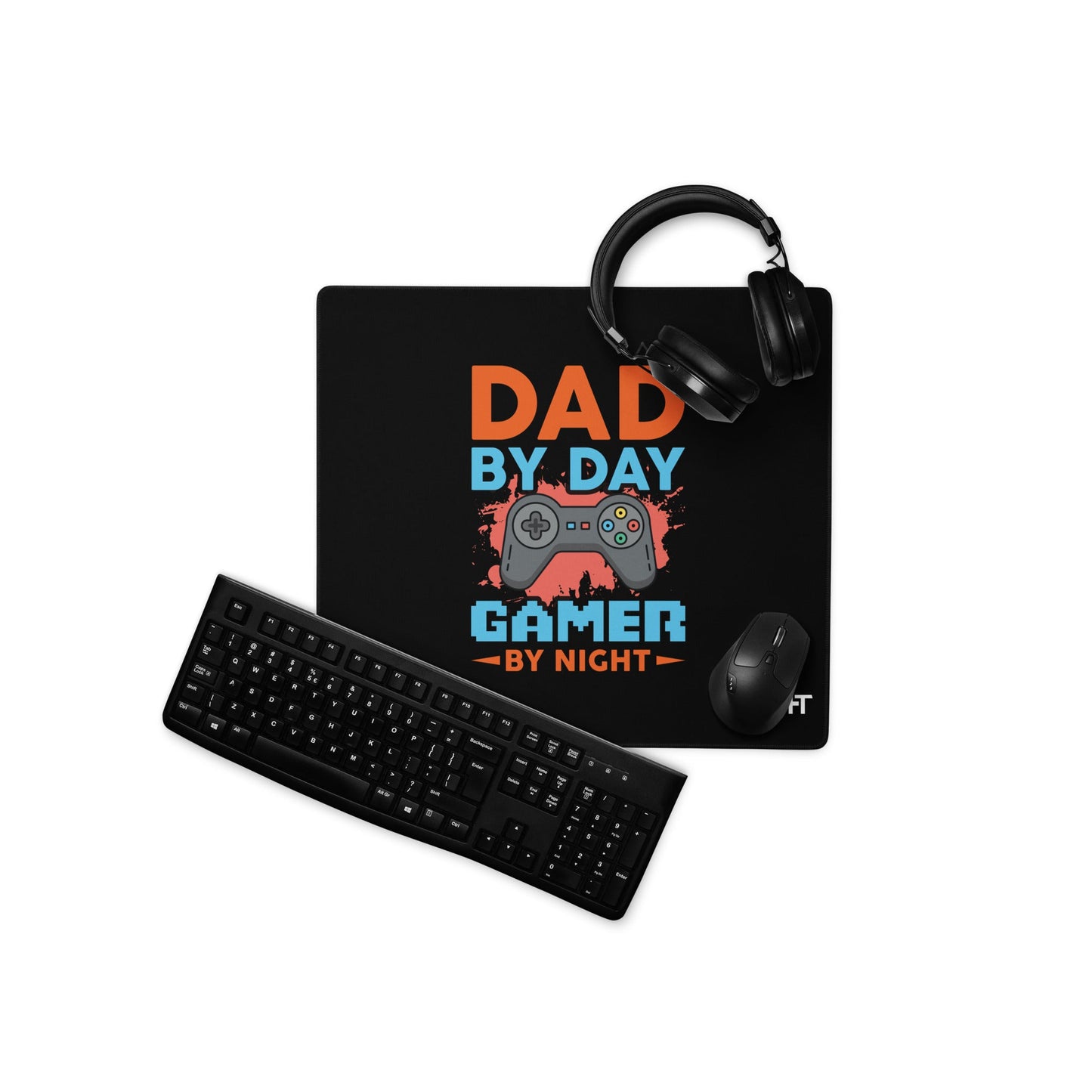 Dad by Day, Gamer by Night ( Red Text ) - Desk Mat by DarkByteGear