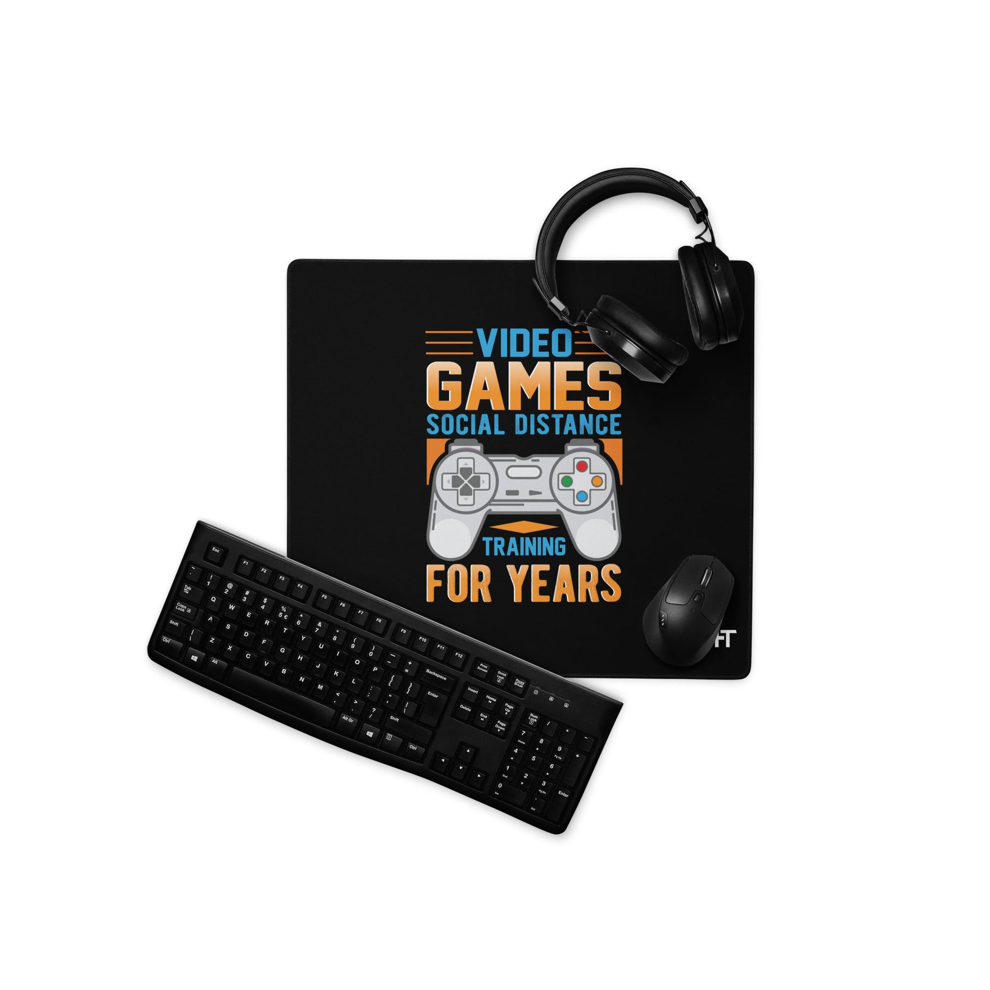 Video Games Social Distance Training for years ( Orange ) - Desk Mat by DarkByteGear
