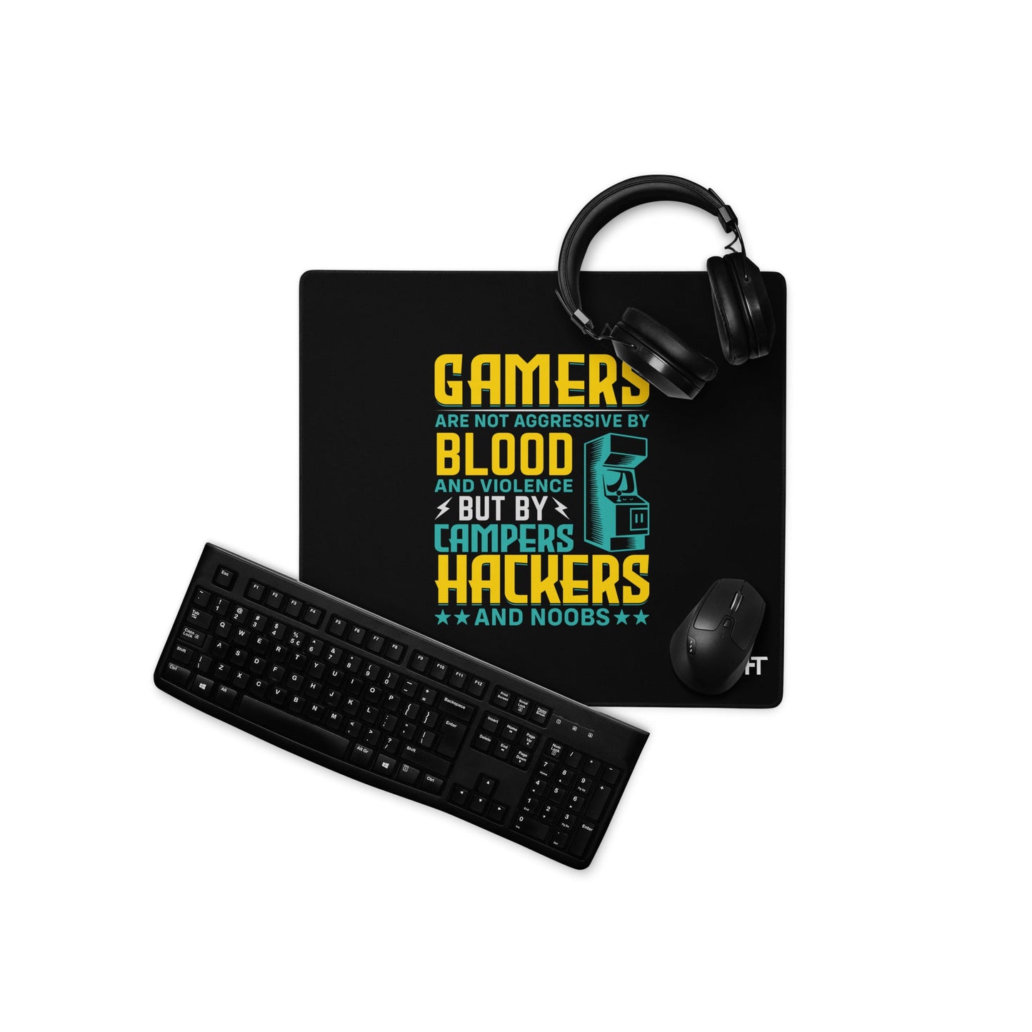 Gamers are not Aggressive by Blood and Violence ( rasel ) - Desk Mat by DarkByteGear