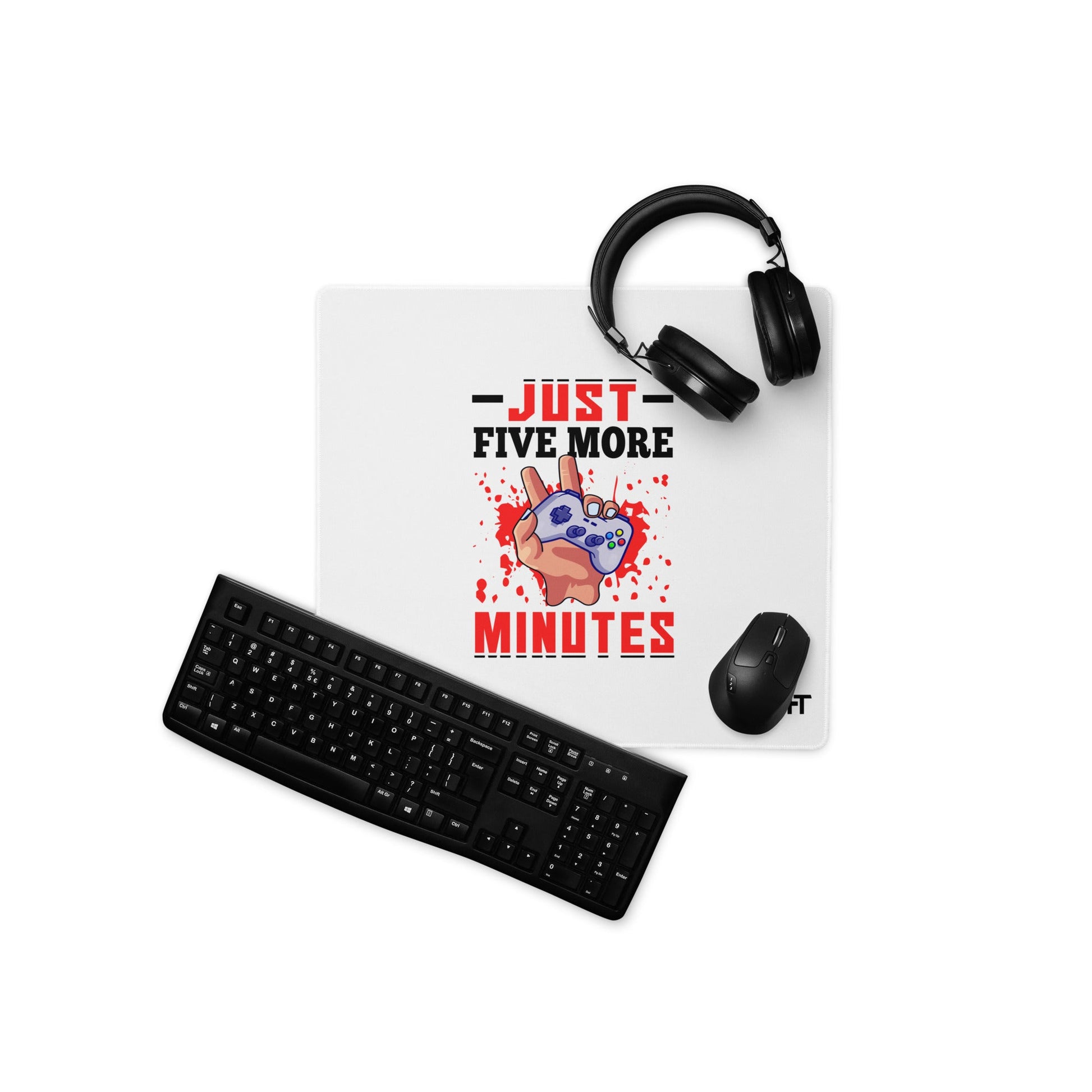 Just 5 more Minutes Rima in Dark Text - Desk Mat by DarkByteGear