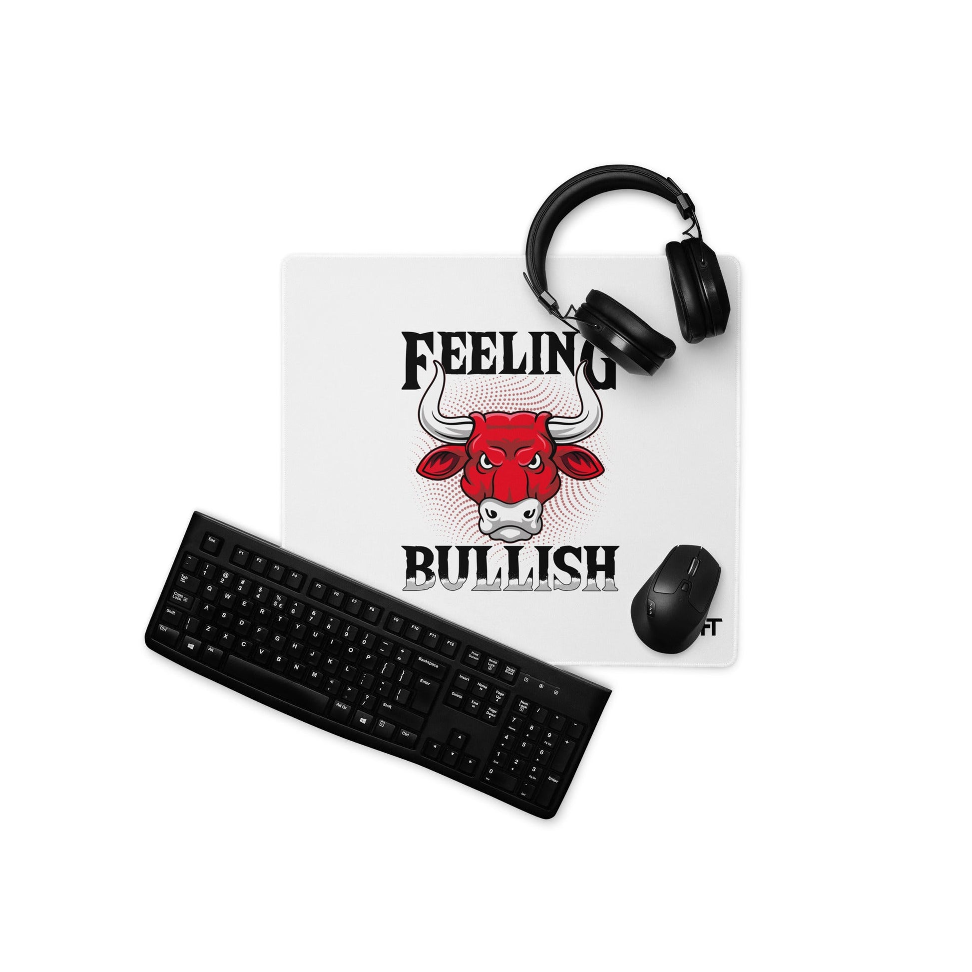 Feeling Bullish in Dark Text - Desk Mat by DarkByteGear