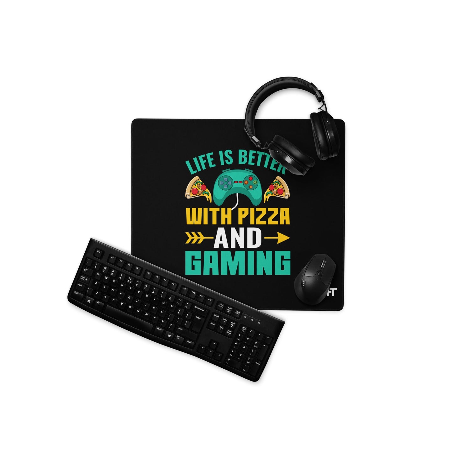 Life is Better With Pizza and Gaming Rima 14 - Desk Mat by DarkByteGear
