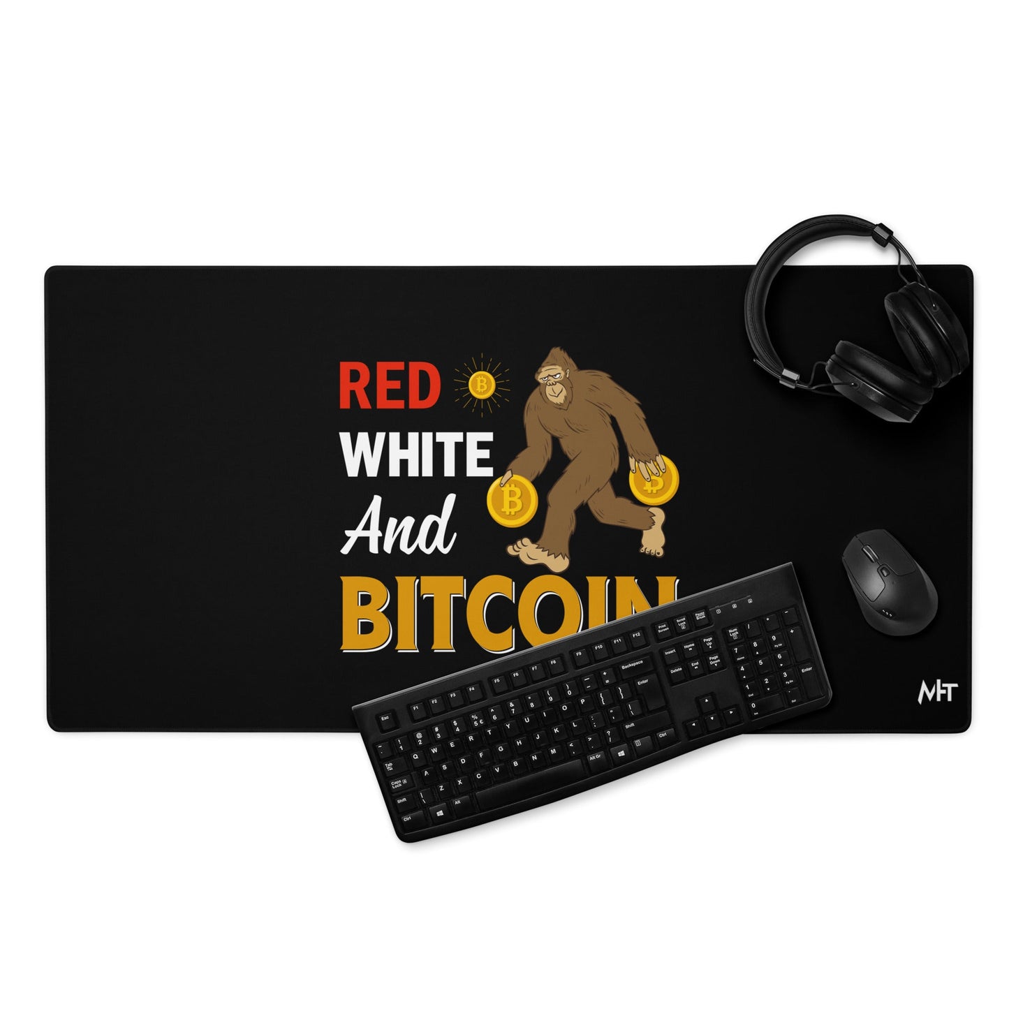 Red, White and Bitcoin Desk Mat by DarkByteGear