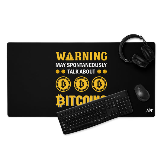 Warning! May Spontaneously talk about Bitcoins - Desk Mat by DarkByteGear