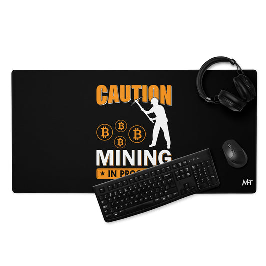 Caution Bitcoin Mining in Progress - Desk Mat by DarkByteGear
