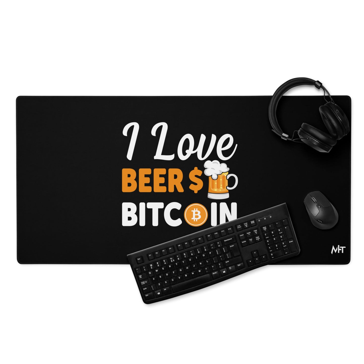 I Love Beer and Bitcoin Desk Mat by DarkByteGear