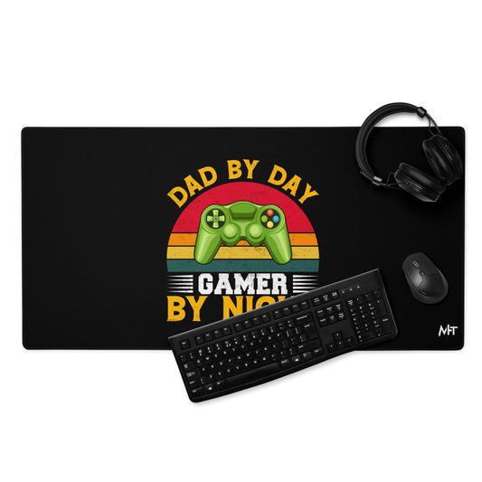 Dad by Day, Gamer by Night ( Yellow Text ) - Desk Mat by DarkByteGear