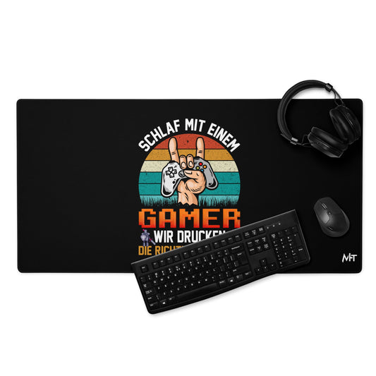 SCHLAF MIT EINEM GAMER WIR DRUCKEN DIE RICHTIGEN KNOPFE - Desk Mat by DarkByteGear