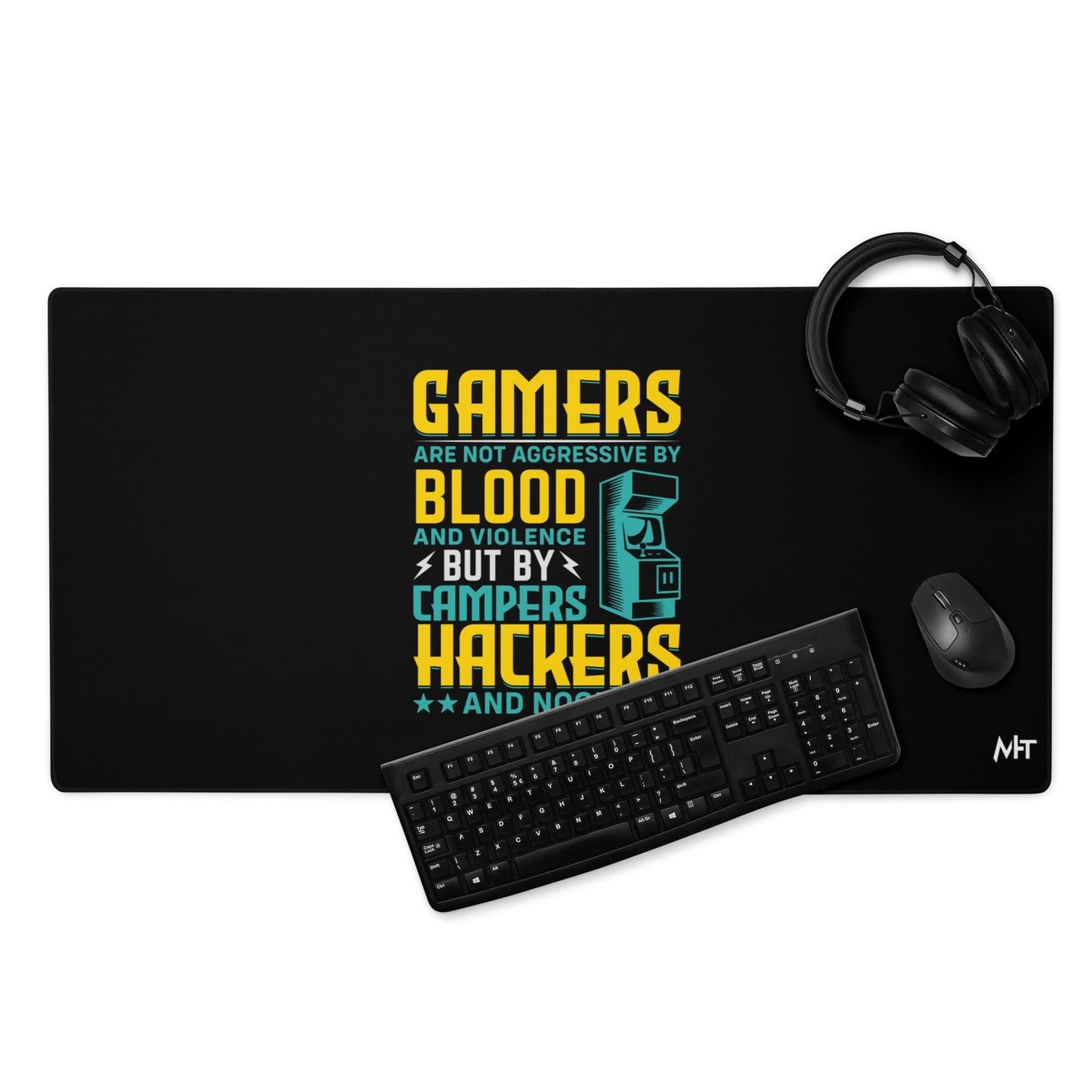 Gamers are not Aggressive by Blood and Violence ( rasel ) - Desk Mat by DarkByteGear