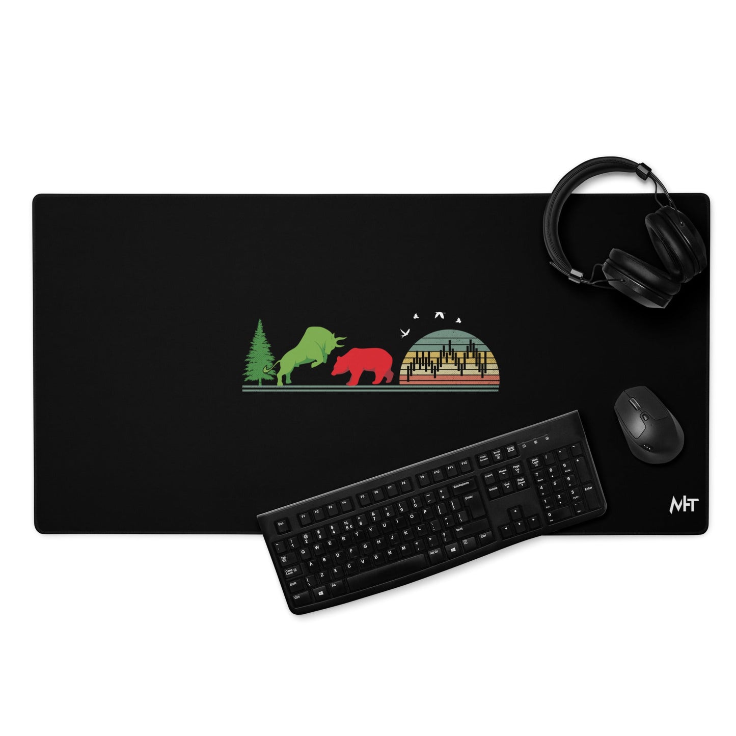 Pine tree Green Bull Read Bear Trading - Desk Mat by DarkByteGear