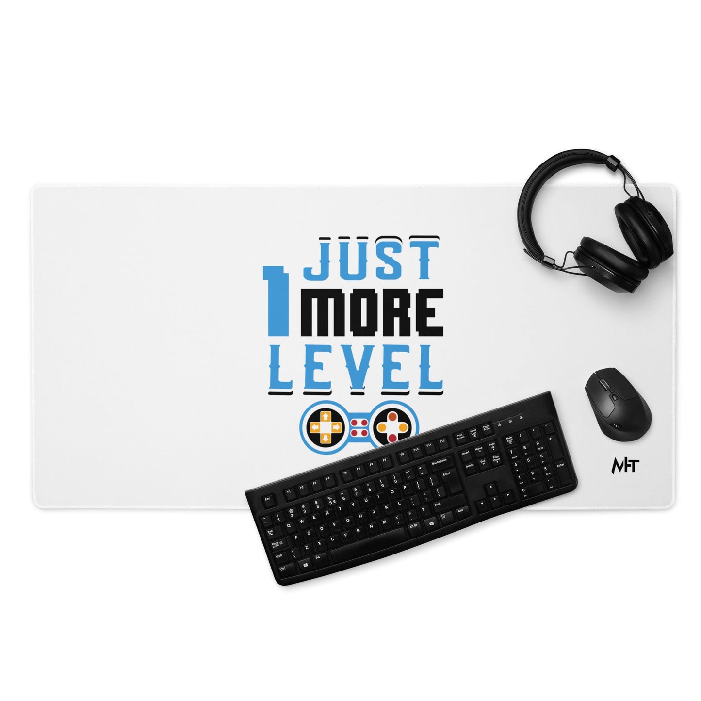 Just 1 More Level in Dark Text - Desk Mat by DarkByteGear