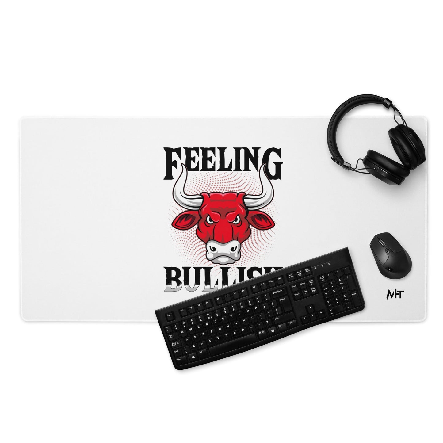 Feeling Bullish in Dark Text - Desk Mat by DarkByteGear