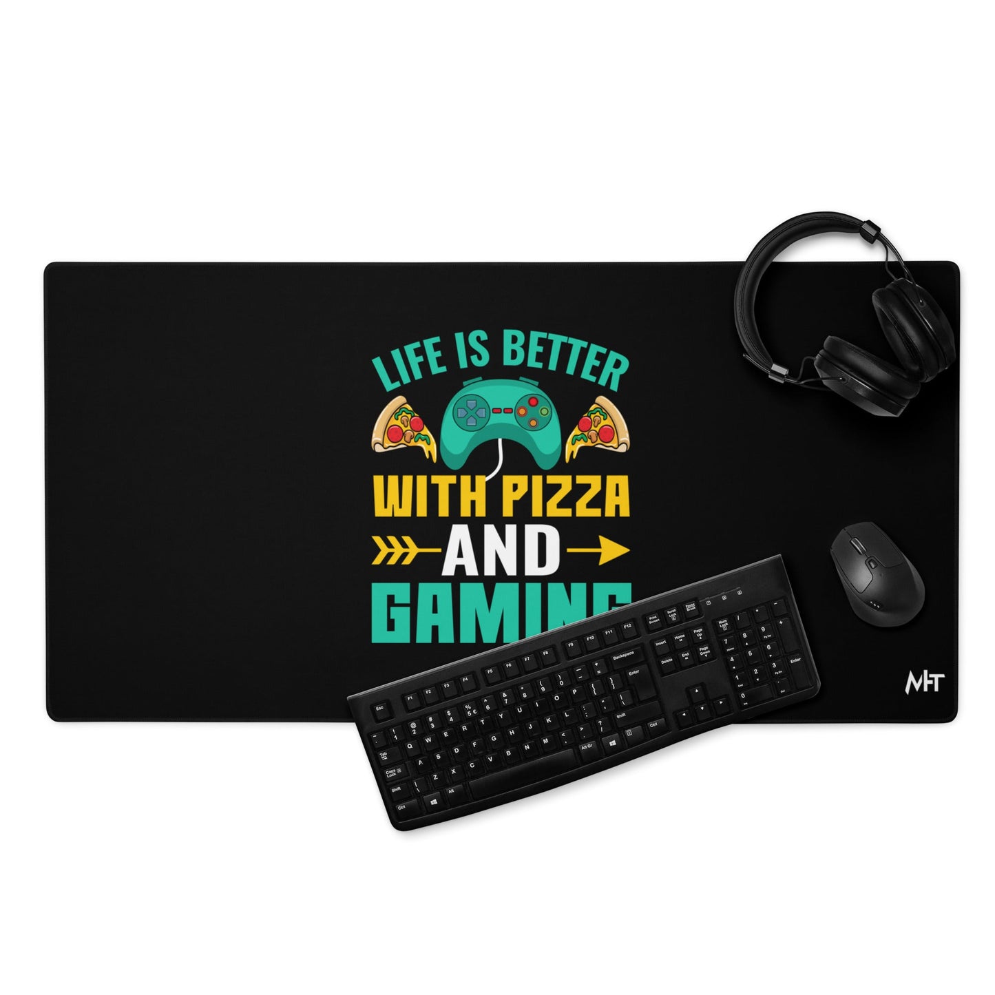 Life is Better With Pizza and Gaming Rima 14 - Desk Mat by DarkByteGear