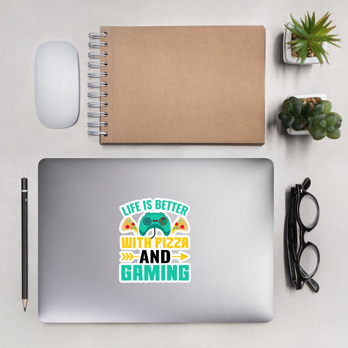 Life is Better With Pizza and Gaming Rima 14 in Dark Text - Bubble-free stickers by DarkByteGear
