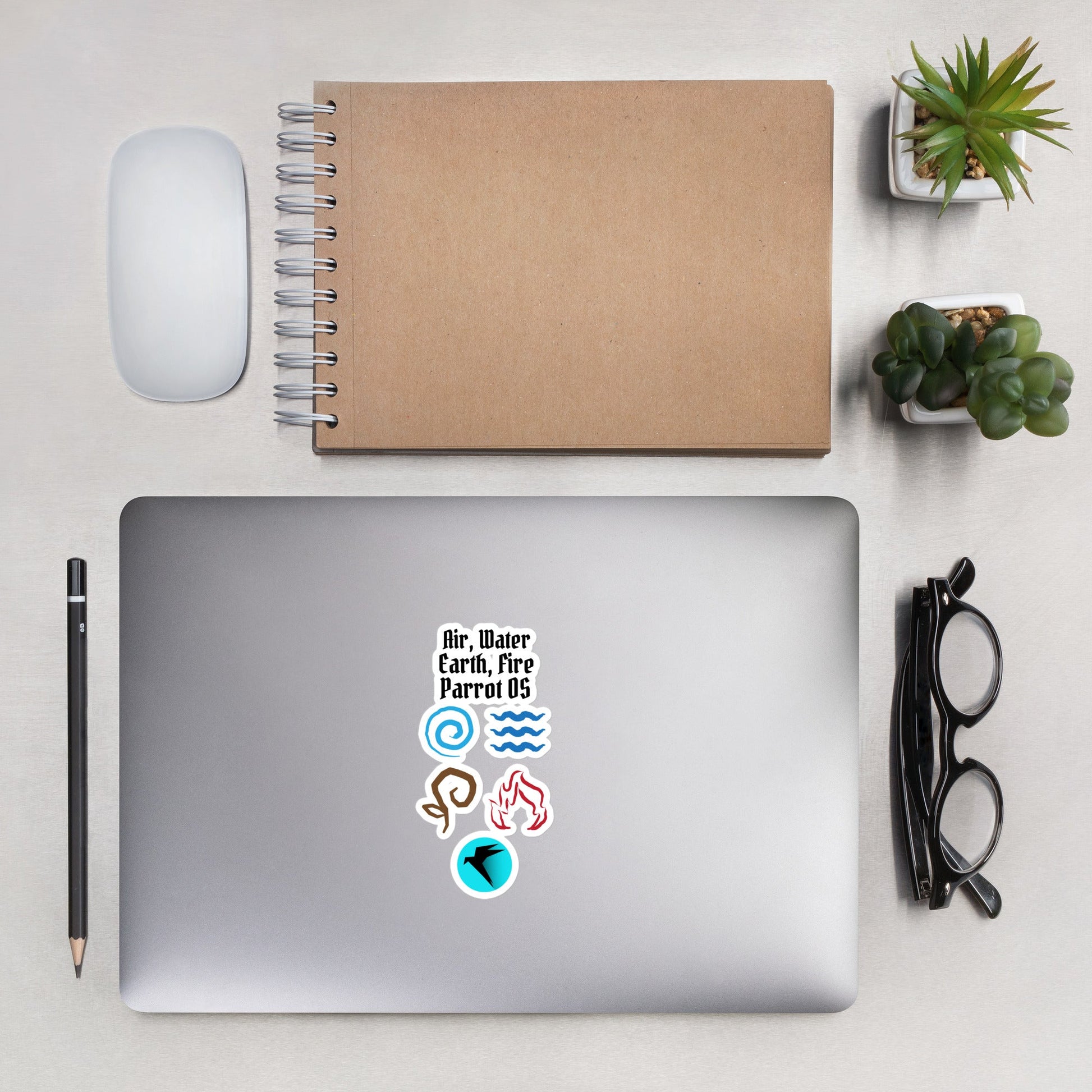 Air, Water, Earth, Fire, Parrot OS - Bubble-free stickers by DarkByteGear