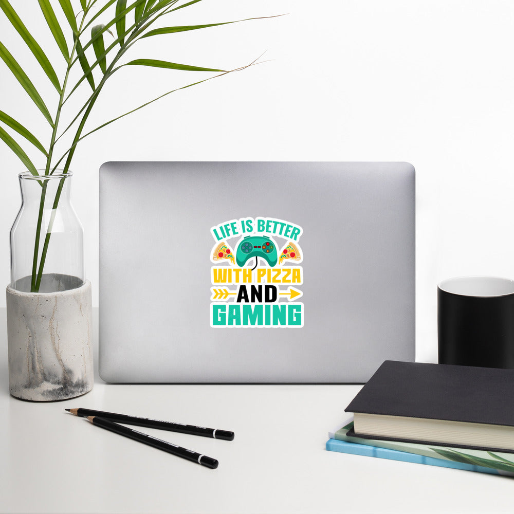 Life is Better With Pizza and Gaming Rima 14 in Dark Text - Bubble-free stickers by DarkByteGear