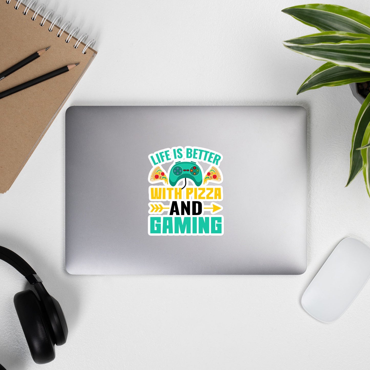 Life is Better With Pizza and Gaming Rima 14 in Dark Text - Bubble-free stickers by DarkByteGear