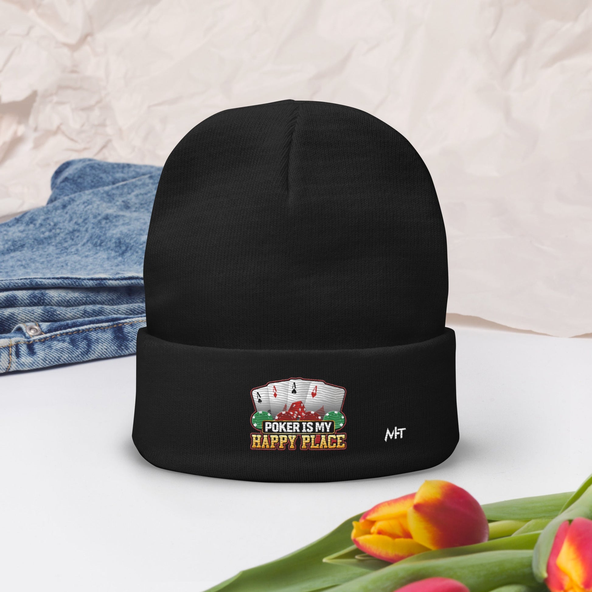 Poker Dad is like a Normal Dad but much Cooler - Embroidered Beanie by DarkByteGear