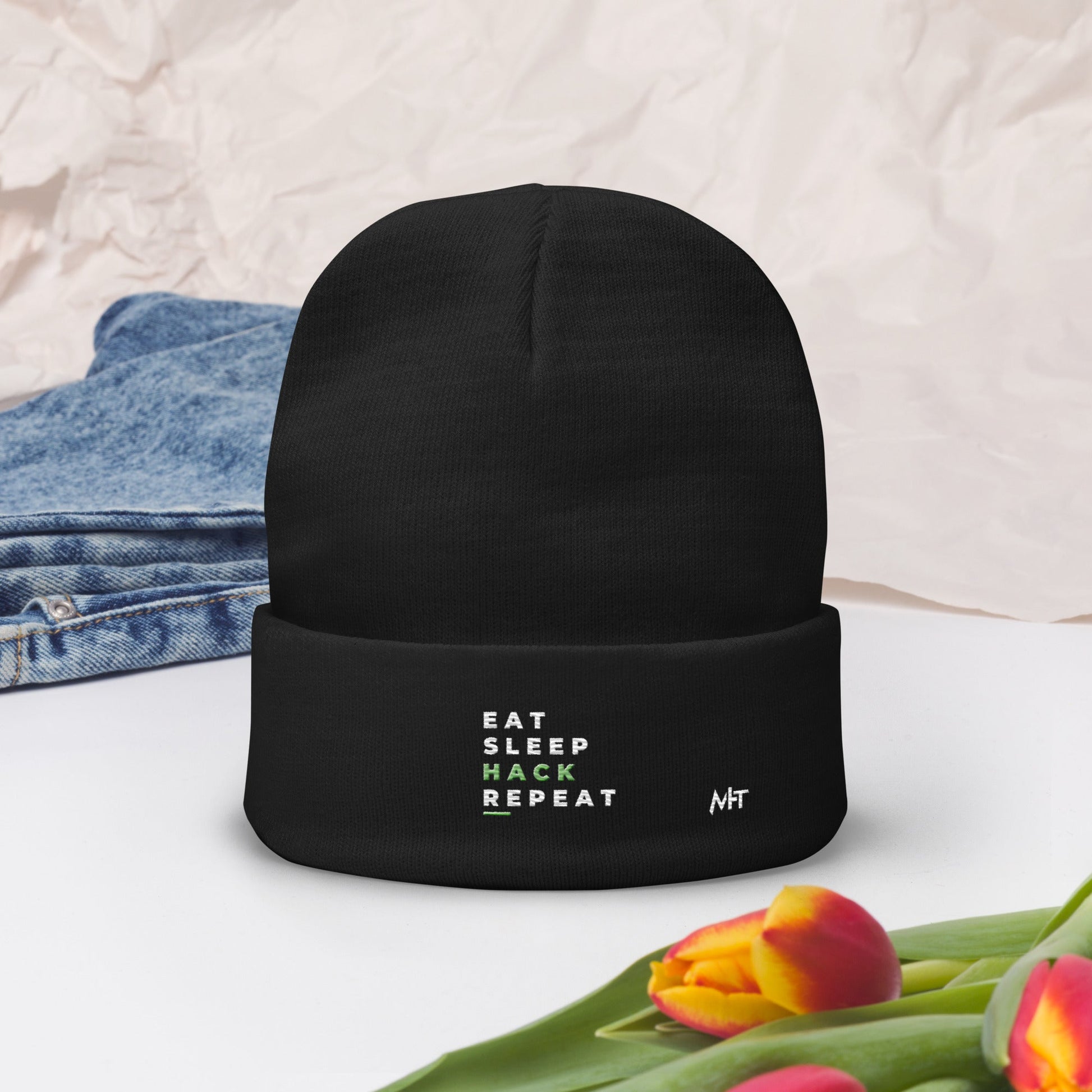 Eat, Sleep, Hack, Repeat V2 - Embroidered Beanie by DarkByteGear