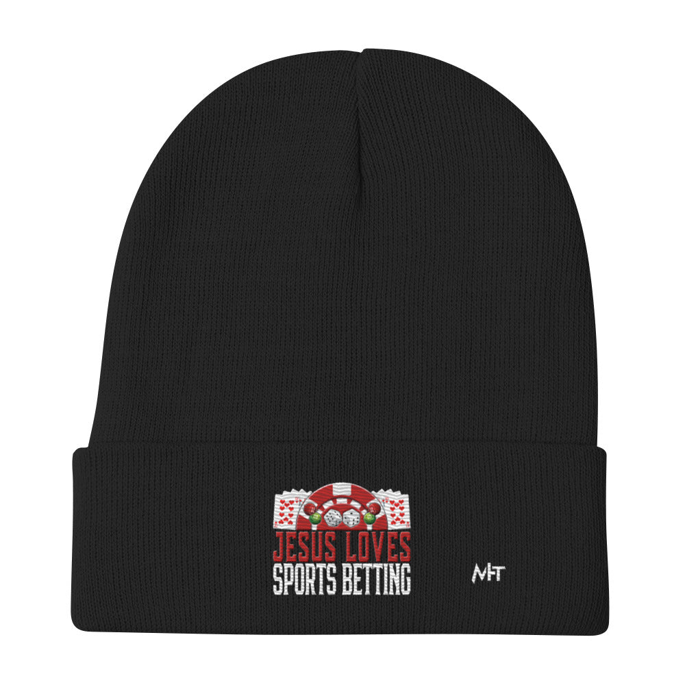 Jesus Loves Sports Betting - Embroidered Beanie by DarkByteGear