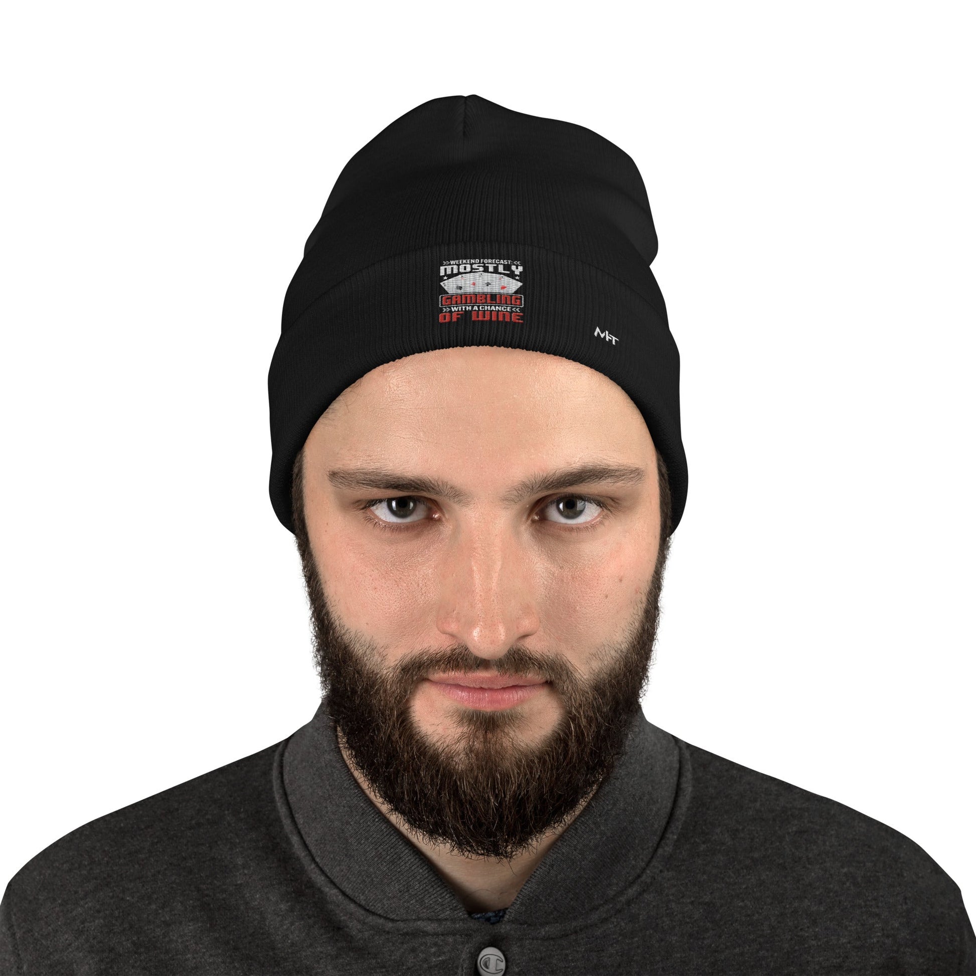 Weekend Forecast Mostly Gambling With a Chance of Wine - Embroidered Beanie by DarkByteGear