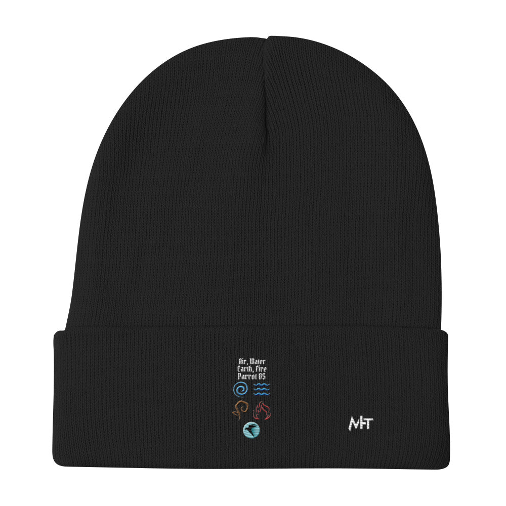 Air, Water, Earth, Fire, Parrot OS - Embroidered Beanie by DarkByteGear