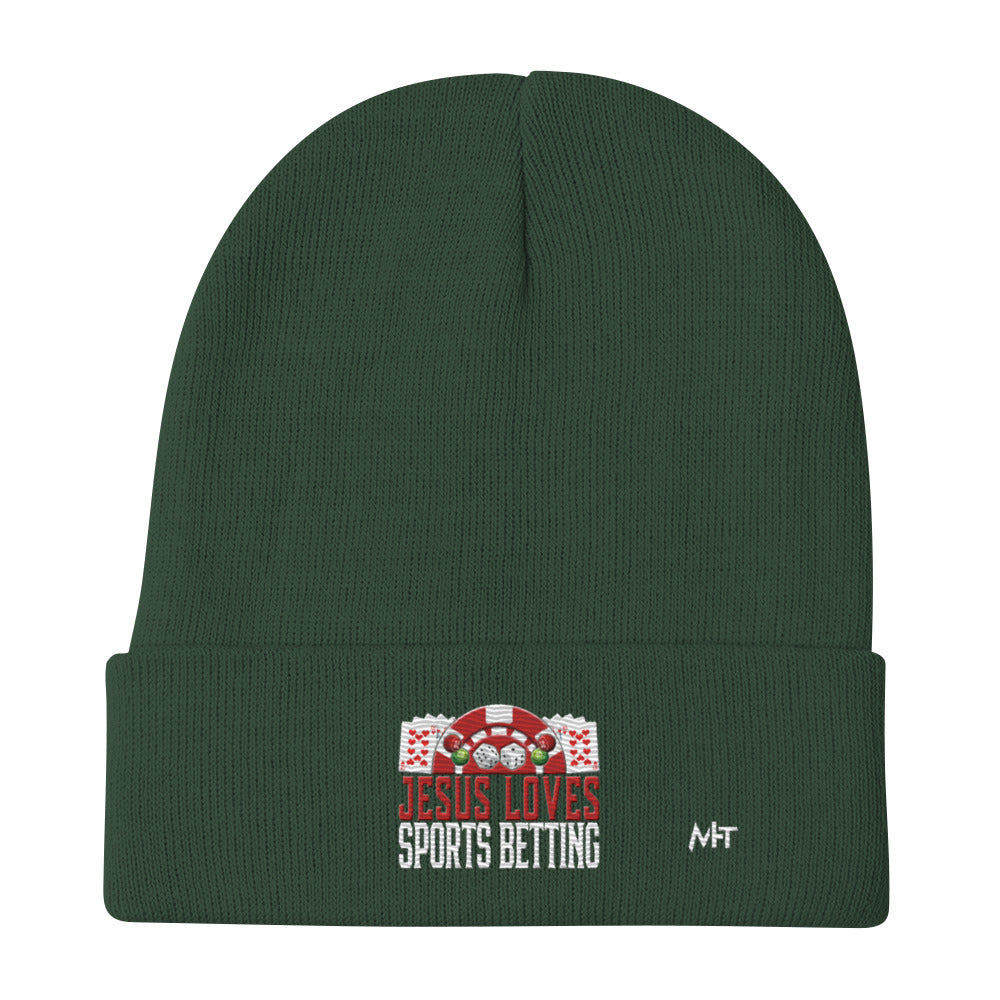 Jesus Loves Sports Betting - Embroidered Beanie by DarkByteGear